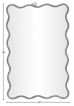 Meridian Furniture Foundry Forged Iron Sculptural Wave Wall Mirror with Artisan Frame for Entryway Living Room Silver 66007Silver-M