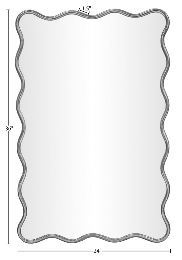 Meridian Furniture Foundry Forged Iron Sculptural Wave Wall Mirror with Artisan Frame for Entryway Living Room Silver 66007Silver-M