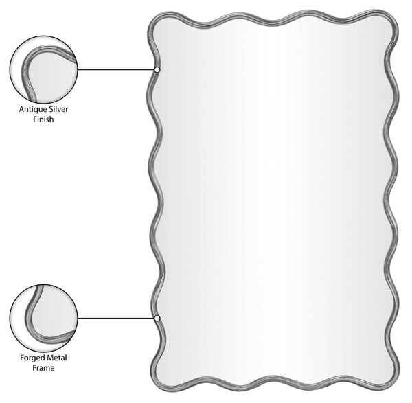Meridian Furniture Foundry Forged Iron Sculptural Wave Wall Mirror with Artisan Frame for Entryway Living Room Silver 66007Silver-M