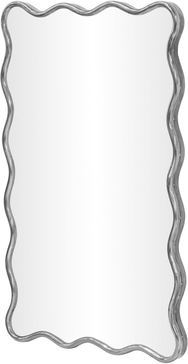 Meridian Furniture Foundry Forged Iron Sculptural Wave Wall Mirror with Artisan Frame for Entryway Living Room Silver 66007Silver-M