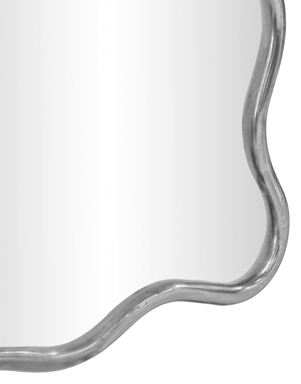 Meridian Furniture Foundry Forged Iron Sculptural Wave Wall Mirror with Artisan Frame for Entryway Living Room Silver 66007Silver-M