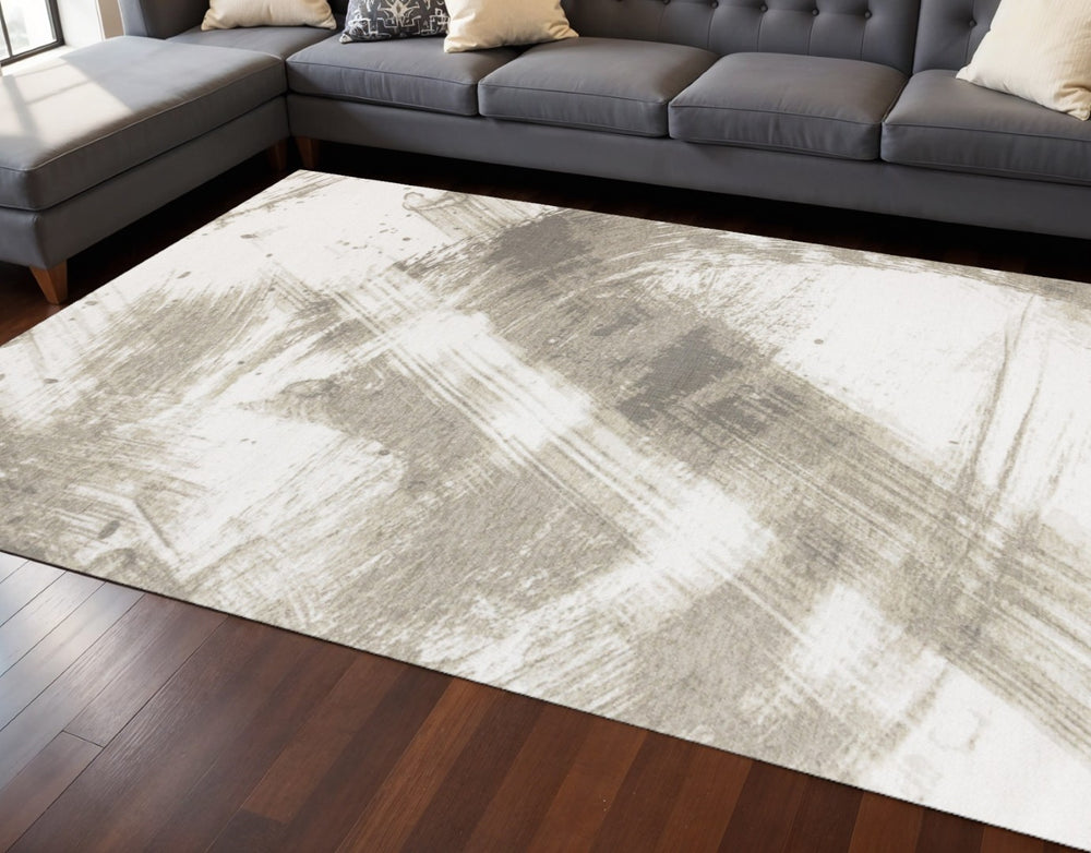 HomeRoots 8' Abstract Area Rug in Ivory and Taupe - Contemporary Design, Durable, Easy-Care, Family-Friendly Decor 8' X 11' 660085
