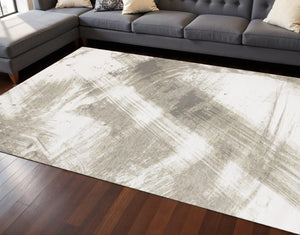HomeRoots 8' Abstract Area Rug in Ivory and Taupe - Contemporary Design, Durable, Easy-Care, Family-Friendly Decor 8' X 11' 660085