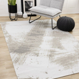 HomeRoots 8' Abstract Area Rug in Ivory and Taupe - Contemporary Design, Durable, Easy-Care, Family-Friendly Decor 8' X 11' 660085