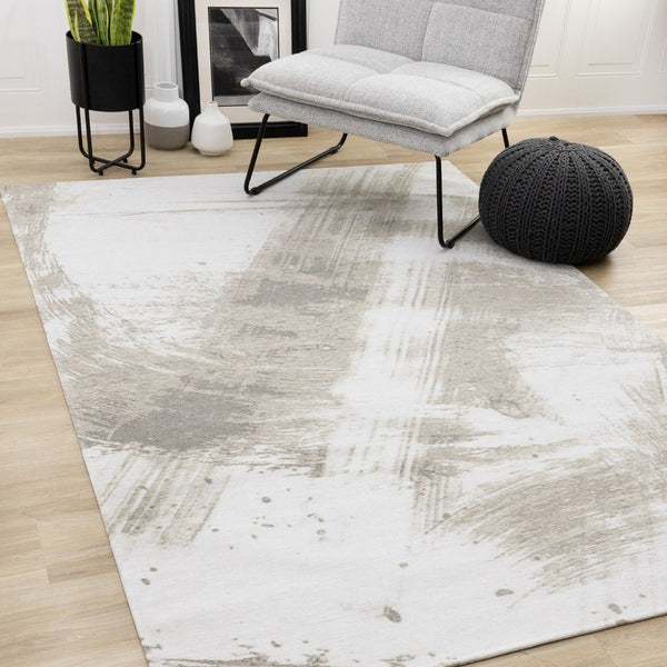 HomeRoots 8' Abstract Area Rug in Ivory and Taupe - Contemporary Design, Durable, Easy-Care, Family-Friendly Decor 8' X 11' 660085