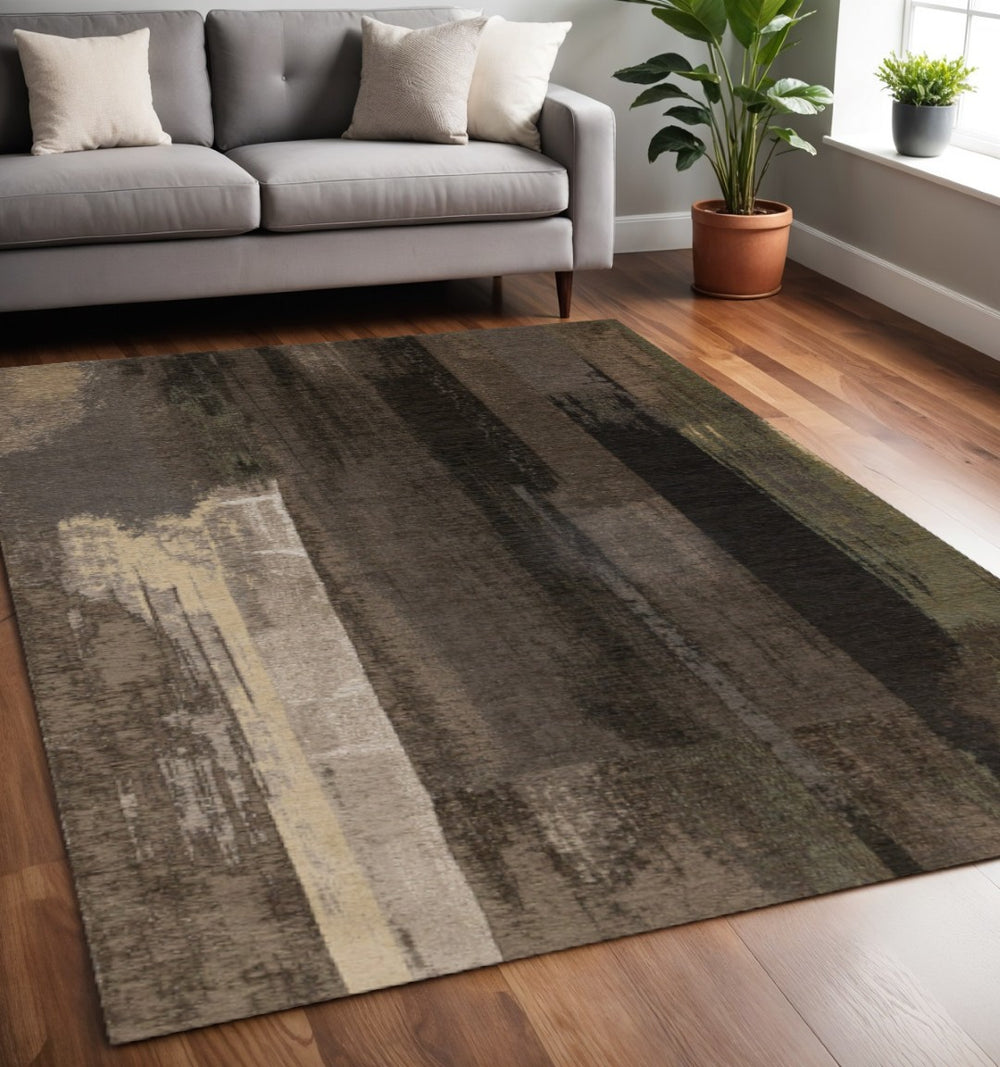 HomeRoots 5' Modern Brown and Black Abstract Area Rug - Durable, Stain-Resistant, Perfect for High-Traffic Areas 5' X 8' 660086