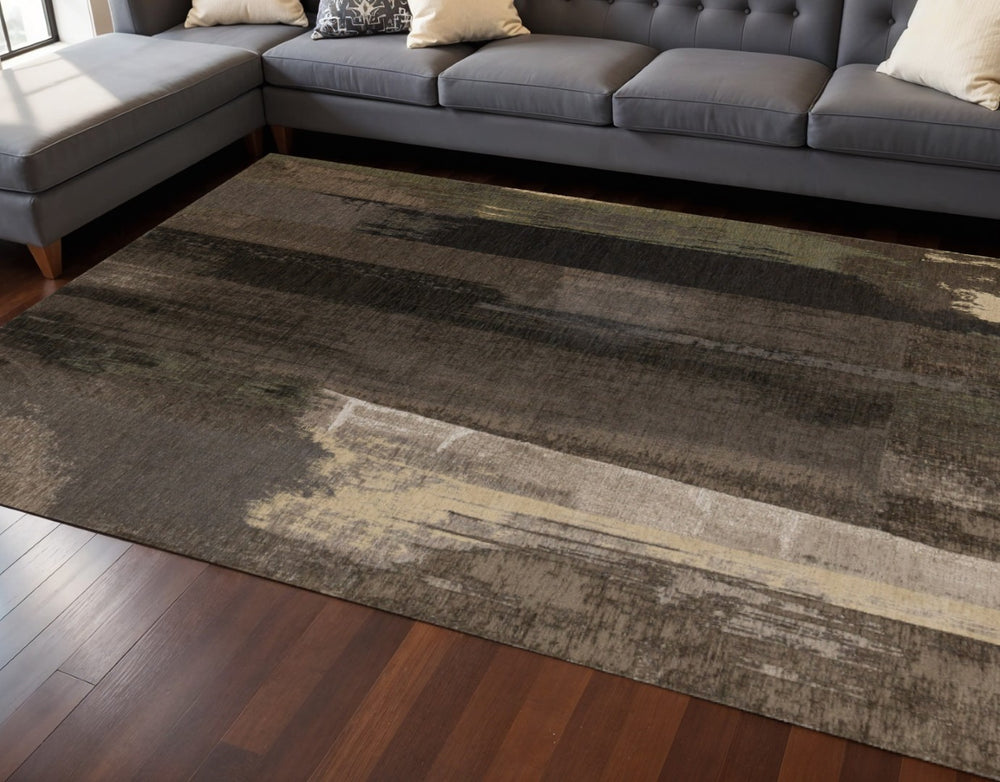 HomeRoots 8' Modern Abstract Area Rug in Brown and Black - Durable, Stylish, Easy-Care for High-Traffic Areas 8' X 11' 660087