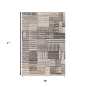 HomeRoots 5' Modern Geometric Area Rug in Gray, Black, and Beige – Durable, Stylish, and Stain-Resistant Design 5' X 8' 660088