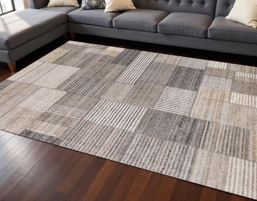 HomeRoots 8' Modern Geometric Area Rug in Gray, Black, and Beige – Durable, Stain-Resistant, Stylish Design 8' X 11' 660089