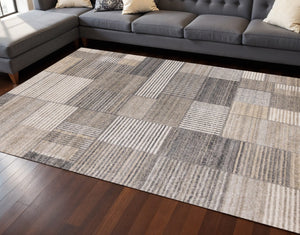 HomeRoots 8' Modern Geometric Area Rug in Gray, Black, and Beige – Durable, Stain-Resistant, Stylish Design 8' X 11' 660089