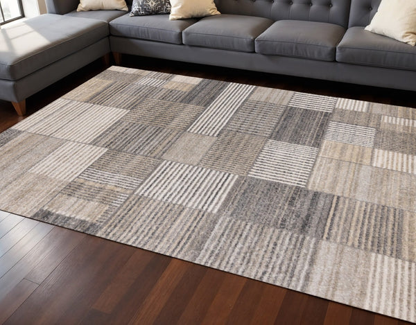HomeRoots 8' Modern Geometric Area Rug in Gray, Black, and Beige – Durable, Stain-Resistant, Stylish Design 8' X 11' 660089
