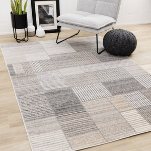 HomeRoots 8' Modern Geometric Area Rug in Gray, Black, and Beige – Durable, Stain-Resistant, Stylish Design 8' X 11' 660089