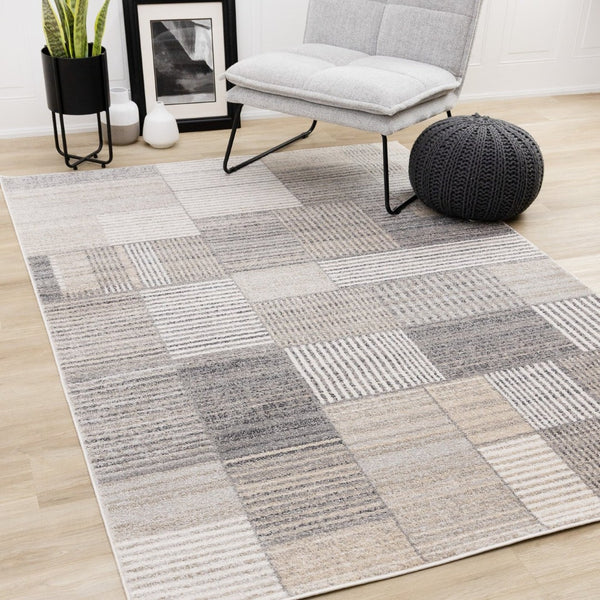 HomeRoots 8' Modern Geometric Area Rug in Gray, Black, and Beige – Durable, Stain-Resistant, Stylish Design 8' X 11' 660089