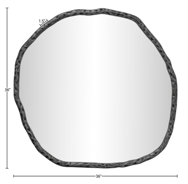 Meridian Furniture Molten Hand Forged Iron Wall Mirror Sculptural Antique Finish Artisan Entryway Accent Piece Black 36 inches 66008Black-M