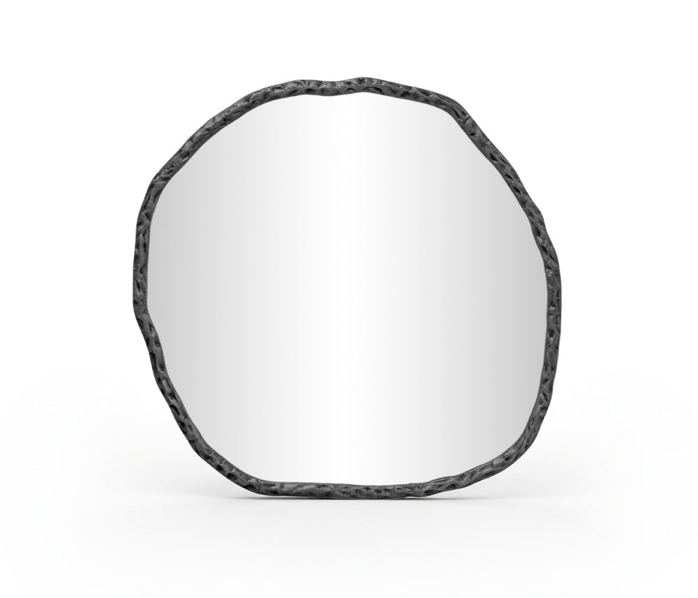 Meridian Furniture Molten Hand Forged Iron Wall Mirror Sculptural Antique Finish Artisan Entryway Accent Piece Black 36 inches 66008Black-M