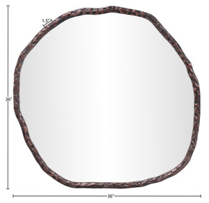 Meridian Furniture Molten Hand Forged Iron Wall Mirror Sculptural Antique Finish Artisan Entryway Accent Piece Brown 36 inches 66008Brown-M