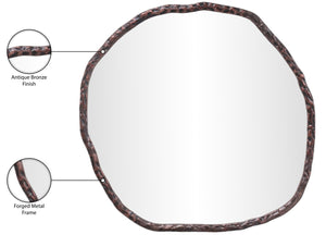 Meridian Furniture Molten Hand Forged Iron Wall Mirror Sculptural Antique Finish Artisan Entryway Accent Piece Brown 36 inches 66008Brown-M