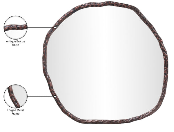 Meridian Furniture Molten Hand Forged Iron Wall Mirror Sculptural Antique Finish Artisan Entryway Accent Piece Brown 36 inches 66008Brown-M