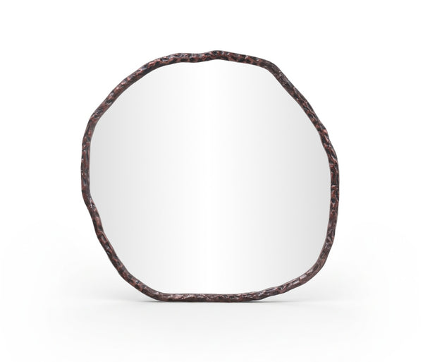 Meridian Furniture Molten Hand Forged Iron Wall Mirror Sculptural Antique Finish Artisan Entryway Accent Piece Brown 36 inches 66008Brown-M