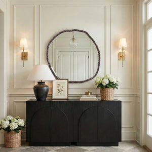 Meridian Furniture Molten Hand Forged Iron Wall Mirror Sculptural Antique Finish Artisan Entryway Accent Piece Brown 36 inches 66008Brown-M