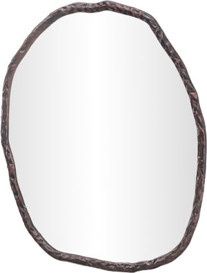 Meridian Furniture Molten Hand Forged Iron Wall Mirror Sculptural Antique Finish Artisan Entryway Accent Piece Brown 36 inches 66008Brown-M