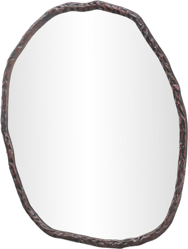 Meridian Furniture Molten Hand Forged Iron Wall Mirror Sculptural Antique Finish Artisan Entryway Accent Piece Brown 36 inches 66008Brown-M