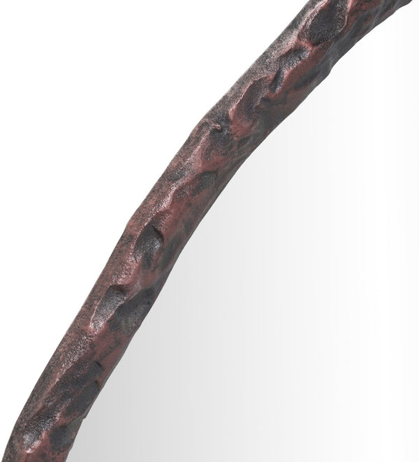 Meridian Furniture Molten Hand Forged Iron Wall Mirror Sculptural Antique Finish Artisan Entryway Accent Piece Brown 36 inches 66008Brown-M