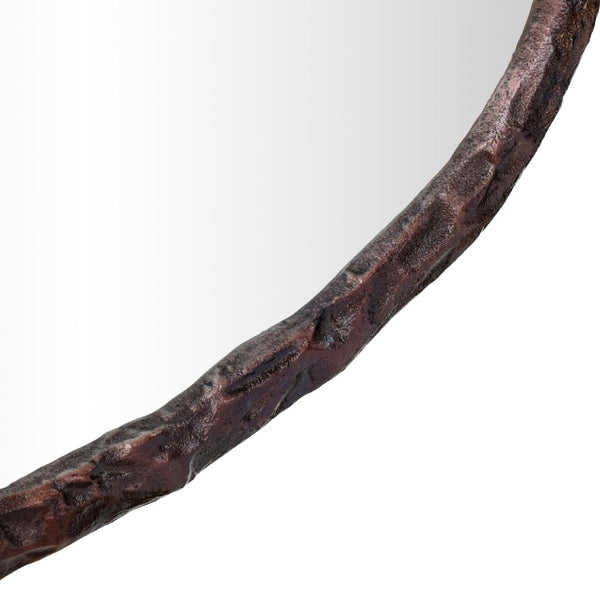 Meridian Furniture Molten Hand Forged Iron Wall Mirror Sculptural Antique Finish Artisan Entryway Accent Piece Brown 36 inches 66008Brown-M