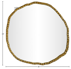 Meridian Furniture Molten Hand Forged Iron Wall Mirror Sculptural Antique Finish Artisan Entryway Accent Piece Gold 36 inches 66008Gold-M