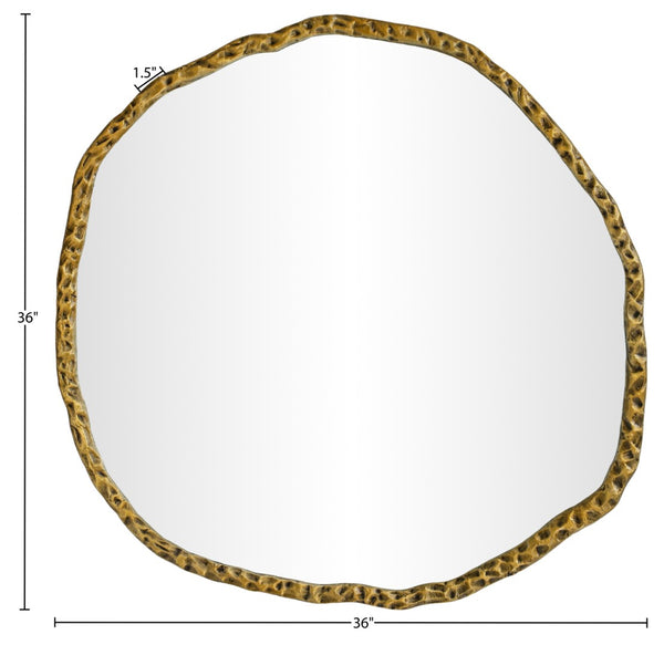 Meridian Furniture Molten Hand Forged Iron Wall Mirror Sculptural Antique Finish Artisan Entryway Accent Piece Gold 36 inches 66008Gold-M
