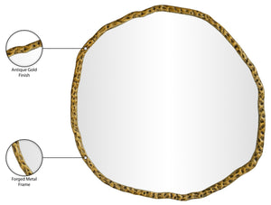 Meridian Furniture Molten Hand Forged Iron Wall Mirror Sculptural Antique Finish Artisan Entryway Accent Piece Gold 36 inches 66008Gold-M