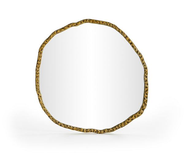 Meridian Furniture Molten Hand Forged Iron Wall Mirror Sculptural Antique Finish Artisan Entryway Accent Piece Gold 36 inches 66008Gold-M