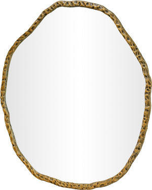 Meridian Furniture Molten Hand Forged Iron Wall Mirror Sculptural Antique Finish Artisan Entryway Accent Piece Gold 36 inches 66008Gold-M