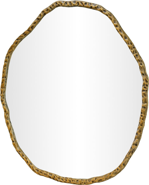 Meridian Furniture Molten Hand Forged Iron Wall Mirror Sculptural Antique Finish Artisan Entryway Accent Piece Gold 36 inches 66008Gold-M