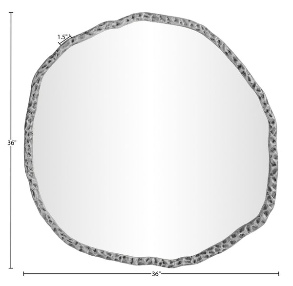Meridian Furniture Molten Hand Forged Iron Wall Mirror Sculptural Antique Finish Artisan Entryway Accent Piece Silver 36 inches 66008Silver-M