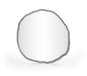 Meridian Furniture Molten Hand Forged Iron Wall Mirror Sculptural Antique Finish Artisan Entryway Accent Piece Silver 36 inches 66008Silver-M