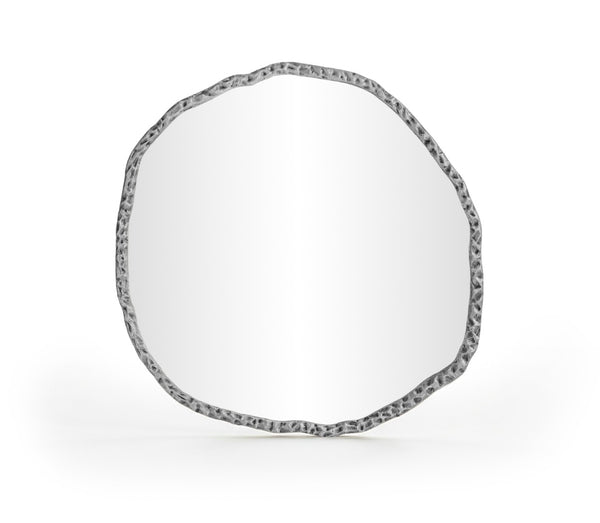 Meridian Furniture Molten Hand Forged Iron Wall Mirror Sculptural Antique Finish Artisan Entryway Accent Piece Silver 36 inches 66008Silver-M