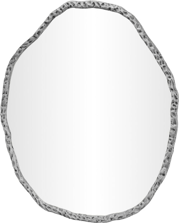 Meridian Furniture Molten Hand Forged Iron Wall Mirror Sculptural Antique Finish Artisan Entryway Accent Piece Silver 36 inches 66008Silver-M