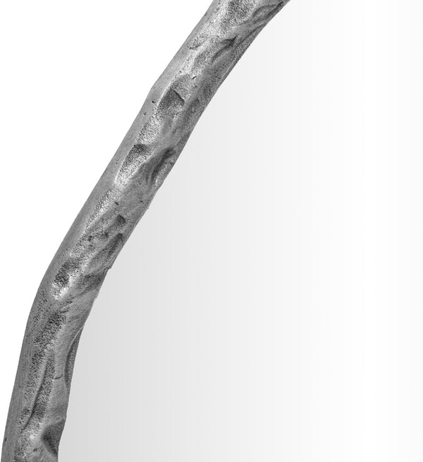 Meridian Furniture Molten Hand Forged Iron Wall Mirror Sculptural Antique Finish Artisan Entryway Accent Piece Silver 36 inches 66008Silver-M