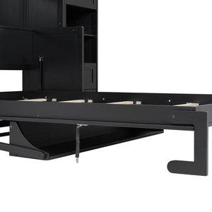 English Elm Queen Murphy Fold Down Wall Bed with Wardrobe Drawers and Shelves for Guest Rooms LP000909AAB