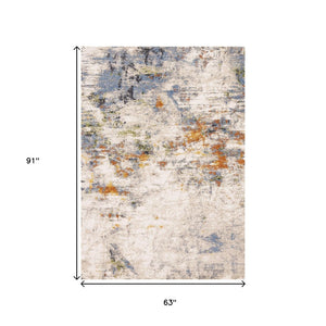 HomeRoots 5' Contemporary Taupe Blue Copper Abstract Area Rug - Durable, Stain-Resistant, Stylish Design for Any Room 5' X 8' 660092