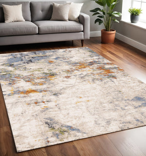 HomeRoots 5' Contemporary Taupe Blue Copper Abstract Area Rug - Durable, Stain-Resistant, Stylish Design for Any Room 5' X 8' 660092