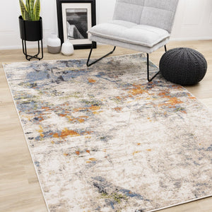 HomeRoots 5' Contemporary Taupe Blue Copper Abstract Area Rug - Durable, Stain-Resistant, Stylish Design for Any Room 5' X 8' 660092