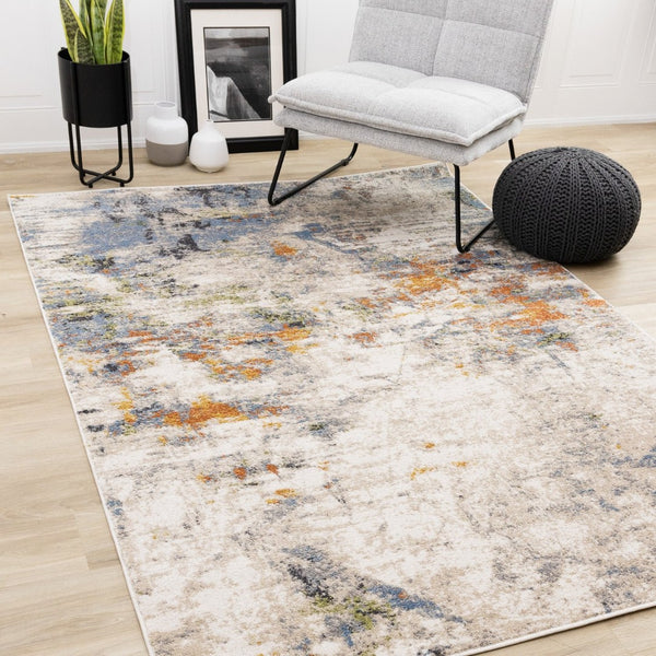 HomeRoots 5' Contemporary Taupe Blue Copper Abstract Area Rug - Durable, Stain-Resistant, Stylish Design for Any Room 5' X 8' 660092