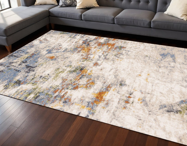 HomeRoots 8' Abstract Area Rug in Taupe, Blue, and Copper - Durable, Stain-Resistant Design for Modern Homes 8' X 11' 660093