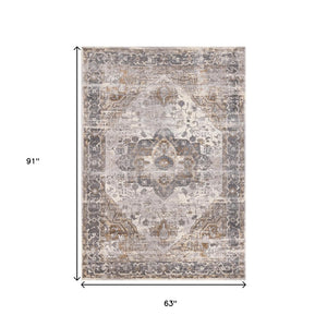 HomeRoots 5' Ivory Gray and Brown Medallion Area Rug - Durable, Stain-Resistant, Soft Addition to Any Room 5' X 8' 660094