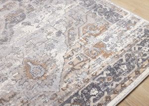 HomeRoots 5' Ivory Gray and Brown Medallion Area Rug - Durable, Stain-Resistant, Soft Addition to Any Room 5' X 8' 660094