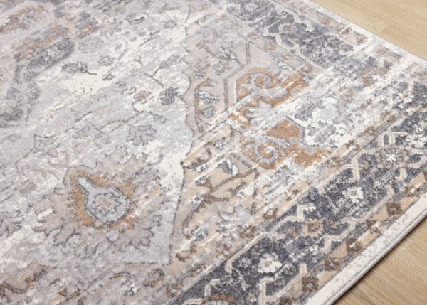 HomeRoots 5' Ivory Gray and Brown Medallion Area Rug - Durable, Stain-Resistant, Soft Addition to Any Room 5' X 8' 660094