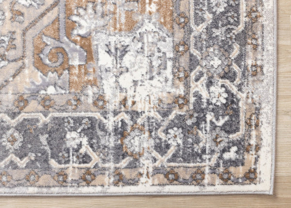 HomeRoots 5' Ivory Gray and Brown Medallion Area Rug - Durable, Stain-Resistant, Soft Addition to Any Room 5' X 8' 660094