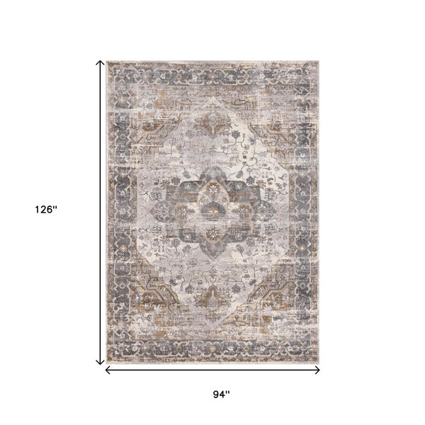 HomeRoots 8' Elegant Ivory Gray and Brown Medallion Area Rug - Durable, Stylish, and Easy-Care for Any Room 8' X 11' 660095